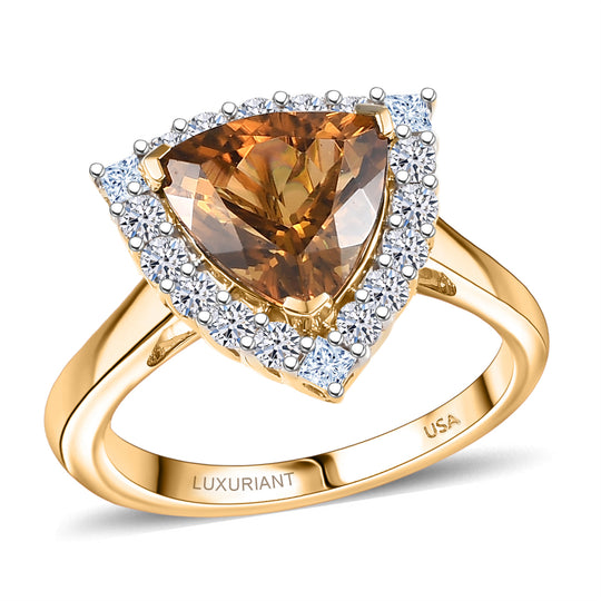 LUXURIANT(8-13 Werktage Lieferzeit)  3,74 ct. AAA Goldene Turkizit und Labor Diamant Ring in 417 Gold