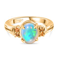 D'Joy AA Natürlicher, äthiopischer Welo Opal, Gelber Saphir Ring 925 Silber vergoldet (Größe 19.00) ca. 1,34 ct