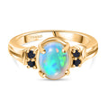 D'Joy AA Natürlicher, äthiopischer Welo Opal, Blauer Saphir Ring 925 Silber vergoldet (Größe 19.00) ca. 1,38 ct