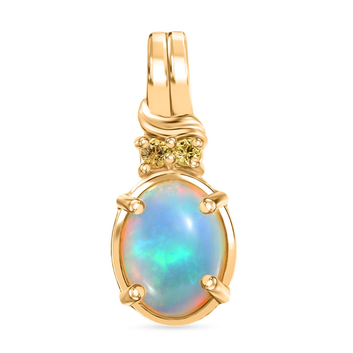 D'Joy AA Natürlicher, äthiopischer Welo Opal, Gelber Saphir Anhänger 925 Silber vergoldet ca. 1.30 ct