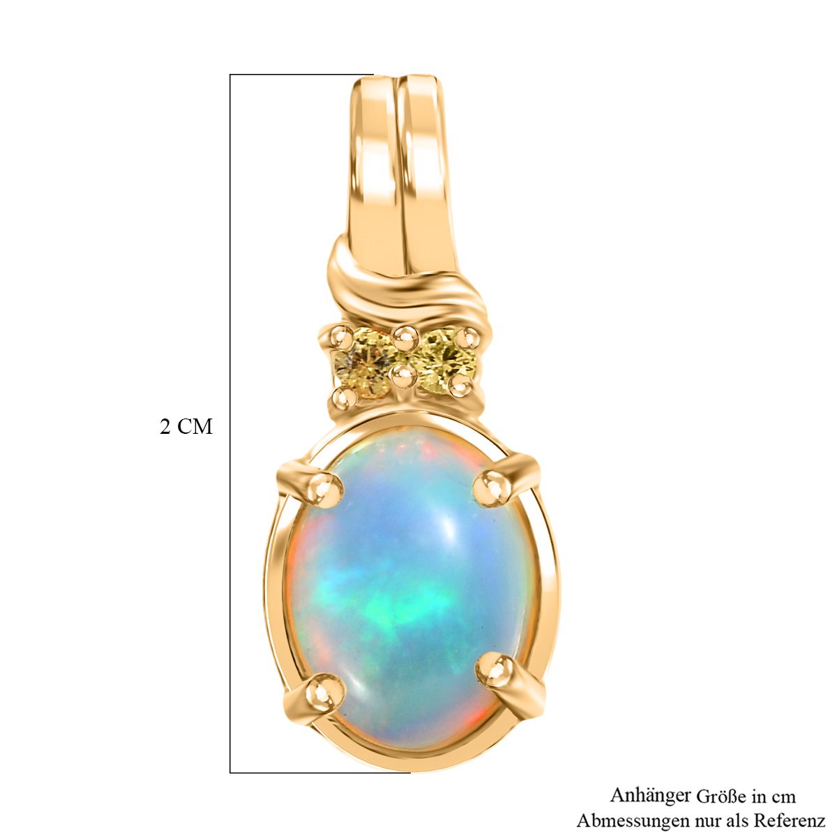 D'Joy AA Natürlicher, äthiopischer Welo Opal, Gelber Saphir Anhänger 925 Silber vergoldet ca. 1.30 ct