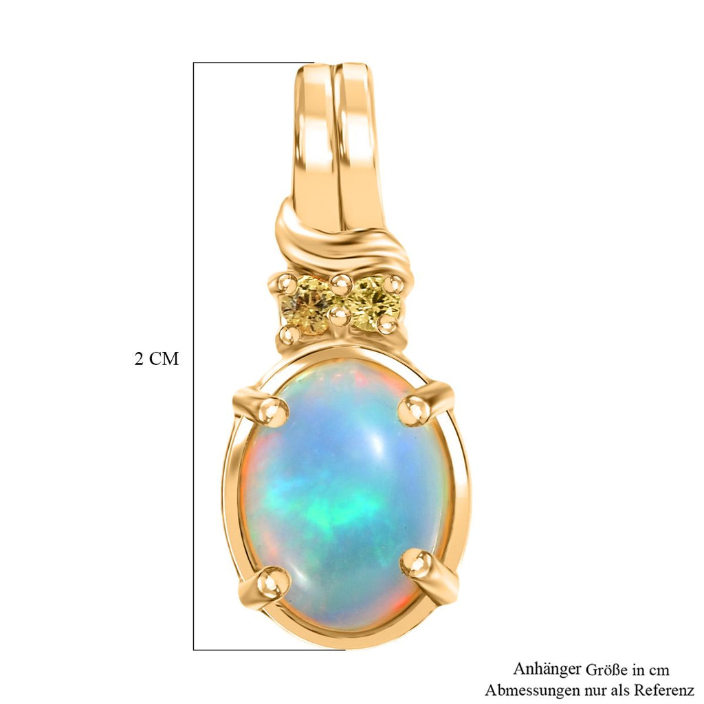 D'Joy AA Natürlicher, äthiopischer Welo Opal, Gelber Saphir Anhänger 925 Silber vergoldet ca. 1.30 ct