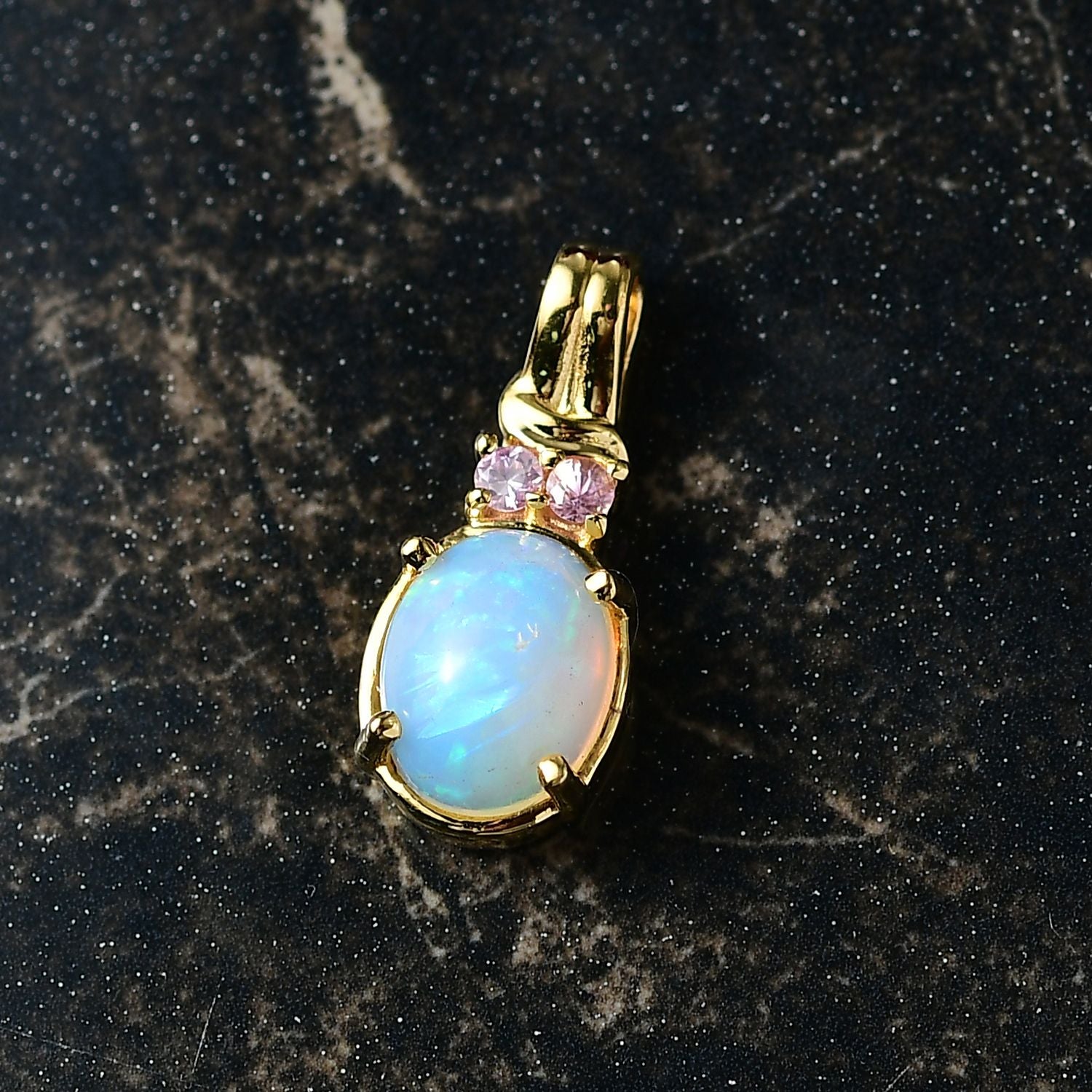 D'Joy AA Natürlicher, äthiopischer Welo Opal, Rosa Saphir Anhänger 925 Silber vergoldet ca. 1.28 ct