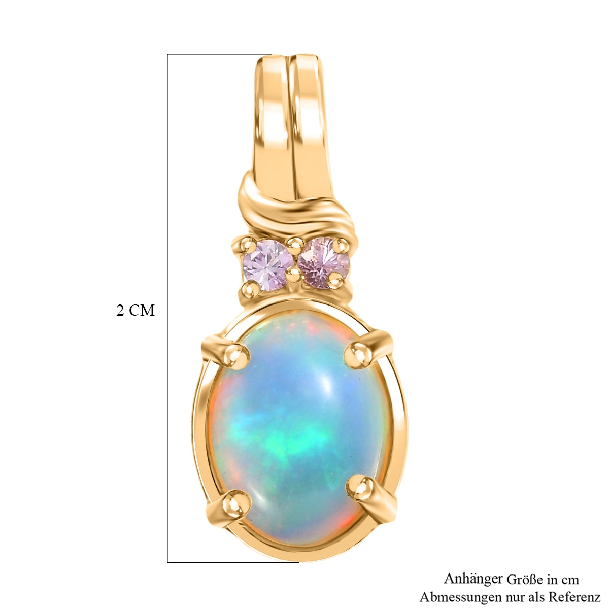 D'Joy AA Natürlicher, äthiopischer Welo Opal, Rosa Saphir Anhänger 925 Silber vergoldet ca. 1.28 ct
