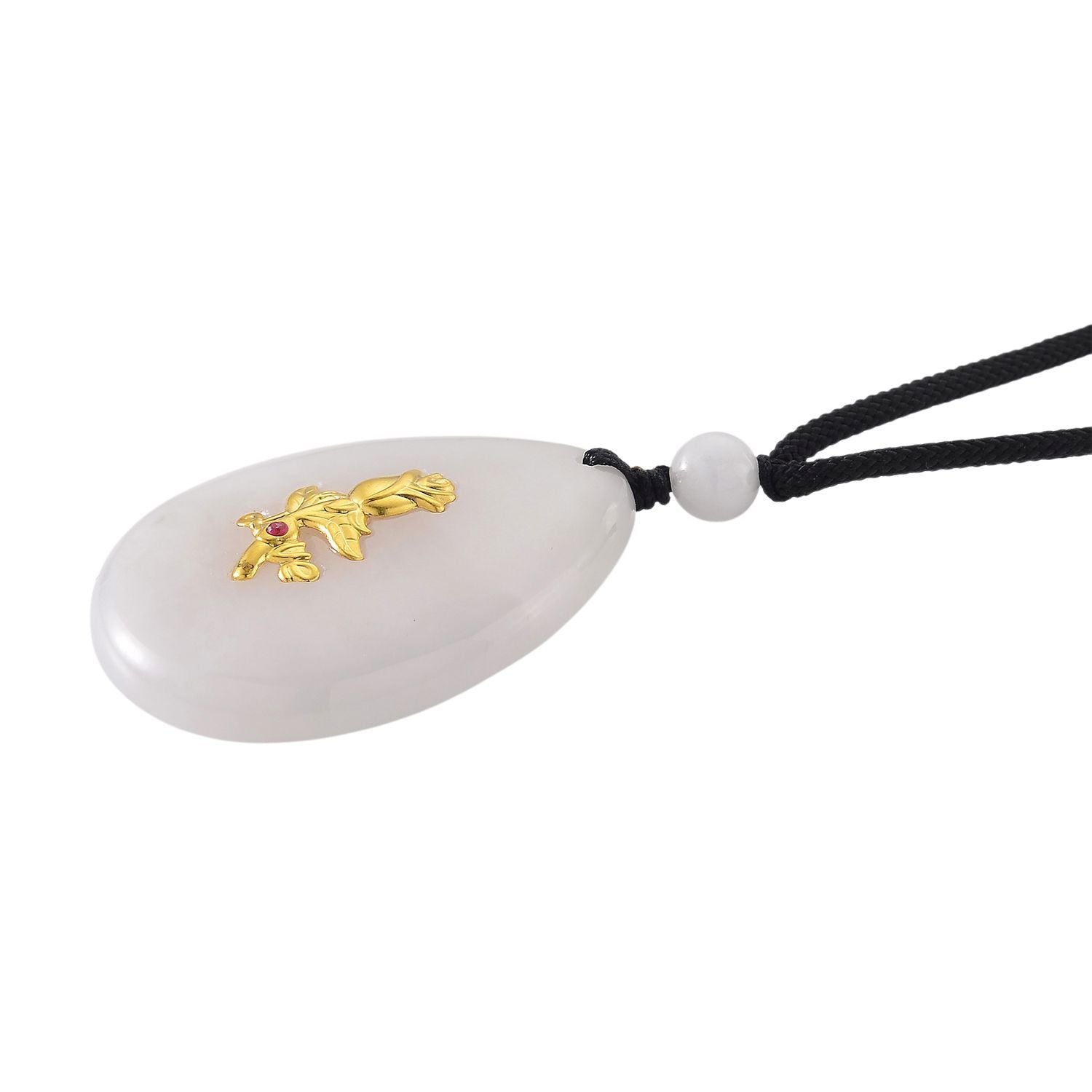 EXTREM SELTEN Natürliche Weiße Jade, Roter Granat Rose Halskette, ca. 70 cm 999er Gold ca. 80.01 ct