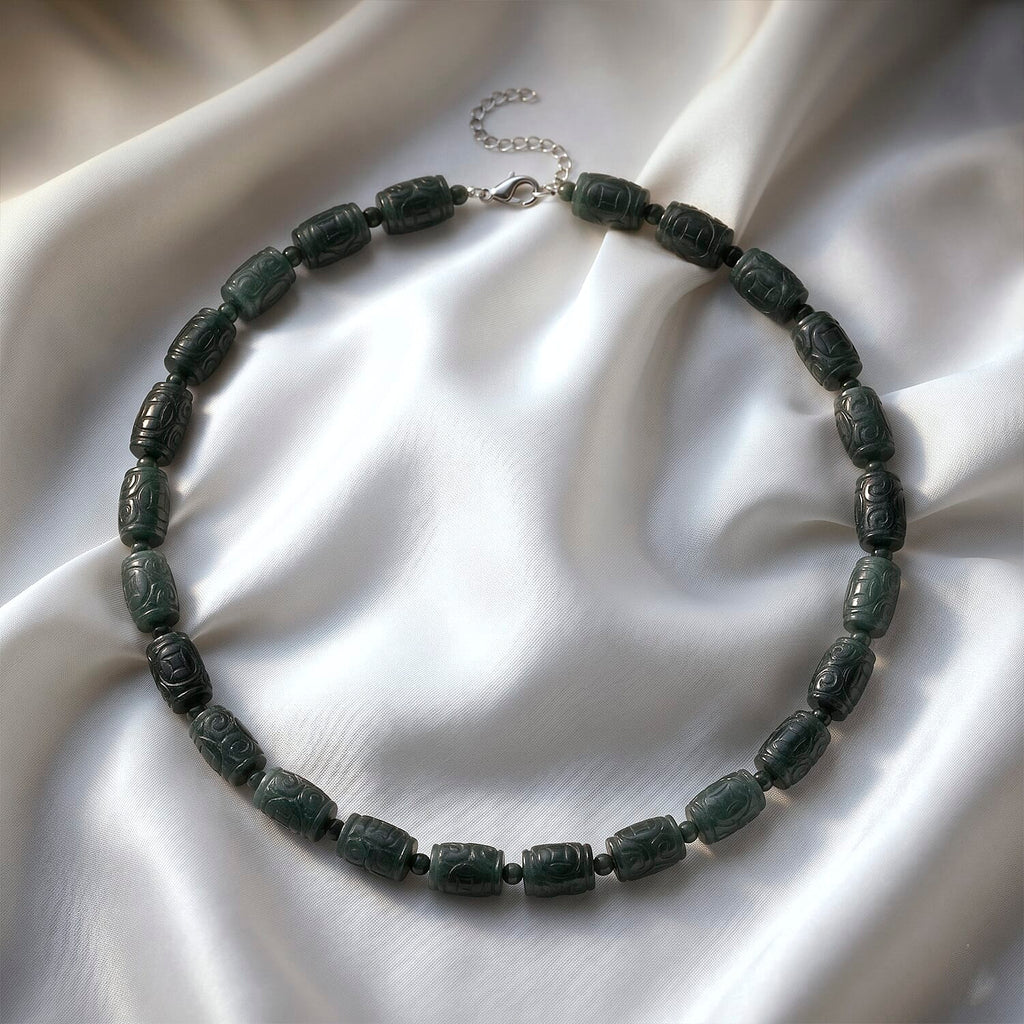 D'Joy Natürlicher Olmek Jadeit Halskette ca. Flexibles cm 925 Silber Rhodiniert ca. 470,00 ct.