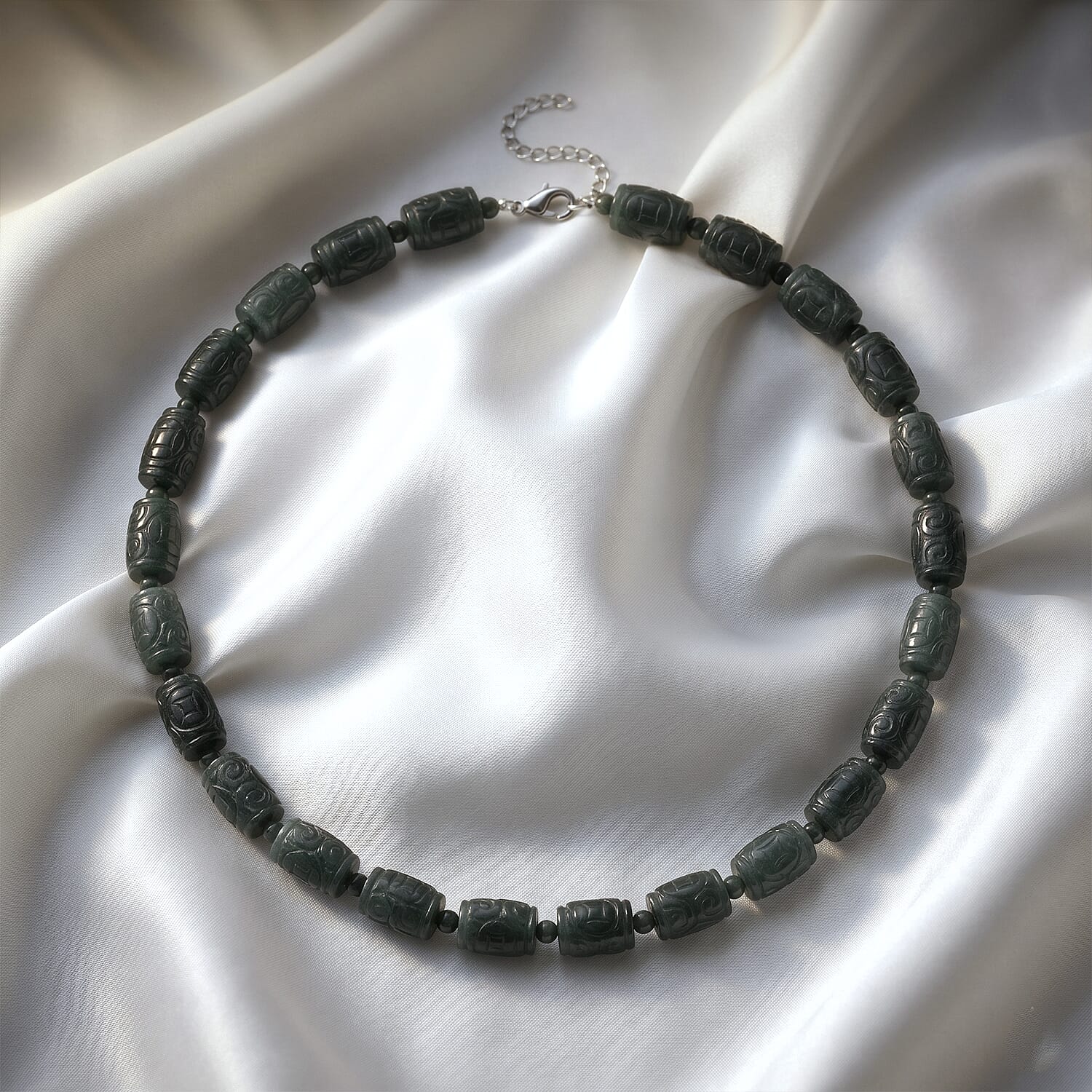D'Joy Natürlicher Olmek Jadeit Halskette ca. Flexibles cm 925 Silber Rhodiniert ca. 470,00 ct.