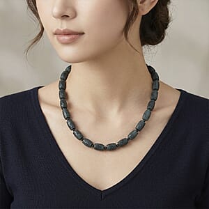 D'Joy Natürlicher Olmek Jadeit Halskette ca. Flexibles cm 925 Silber Rhodiniert ca. 470,00 ct.