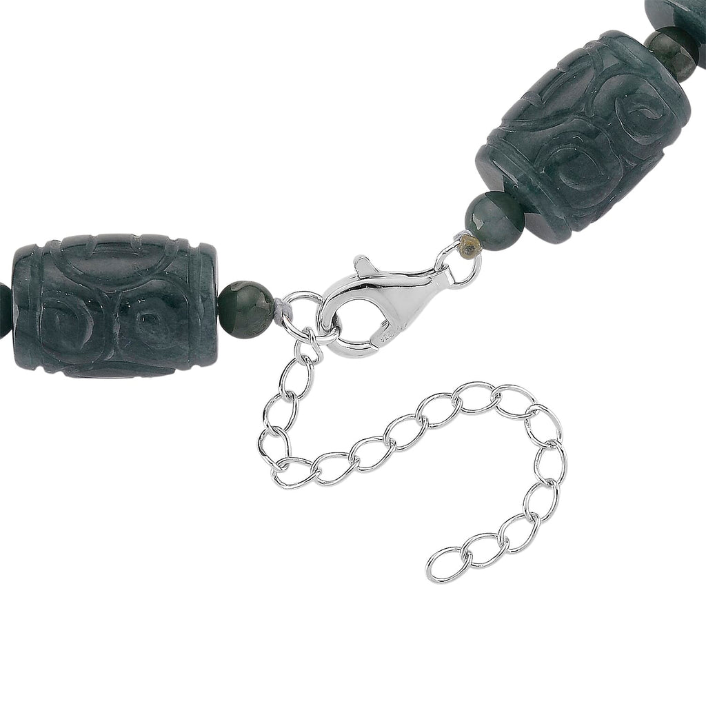 D'Joy Natürlicher Olmek Jadeit Halskette ca. Flexibles cm 925 Silber Rhodiniert ca. 470,00 ct.