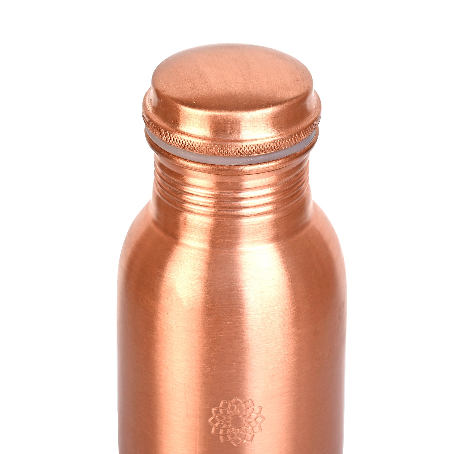 2er-Set - LIVMORE Kupfer-Trinkflasche mit 7-Chakra-Gravur (ca. 900 ml) und Armband mit Chakra-Perlen aus Edelsteinen