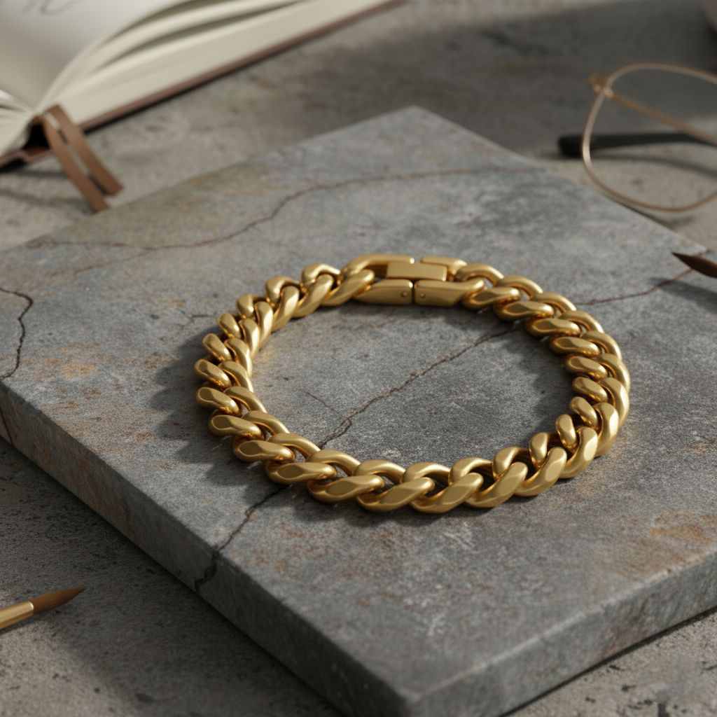 DESIGNER INSPIRIERT Panzer 316L Edelstahl IP-Gelbbeschichtung Armband ca. 19 cm ca. 23,20g