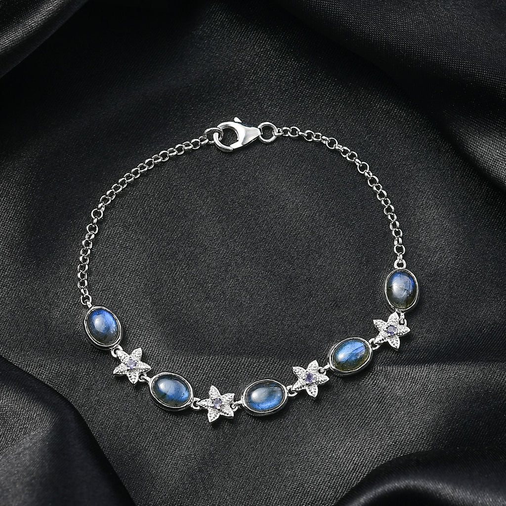 D'Joy AAA Labradorit, Iolit Armband ca. 19 cm 925 Silber rhodiniert ca. 7,15 ct.
