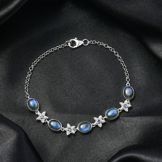 D'Joy AAA Labradorit, Iolit Armband ca. 19 cm 925 Silber rhodiniert ca. 7,15 ct.
