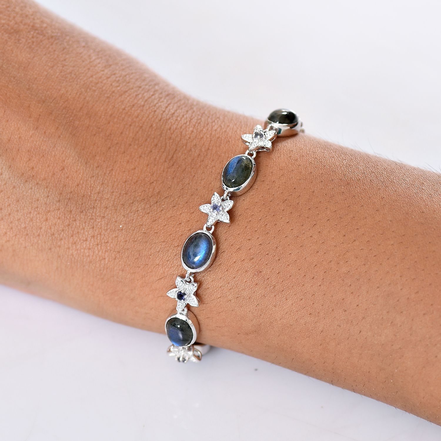 D'Joy AAA Labradorit, Iolit Armband ca. 19 cm 925 Silber rhodiniert ca. 7,15 ct.