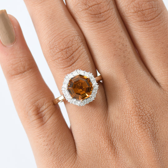 LUXURIANT    4,45 ct. AAA goldener Turkizit und Labor Diamant Ring in 417 Gold (9-15 Werktage Lieferzeit)
