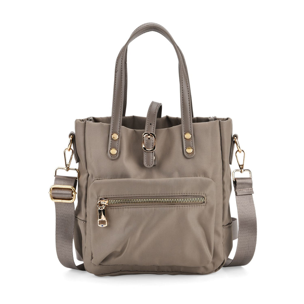 Urban Nylon Crossbody Tasche, 3 Außenfächer und 2 Innenfächer, 22 x 23 x 9 cm, Taupe