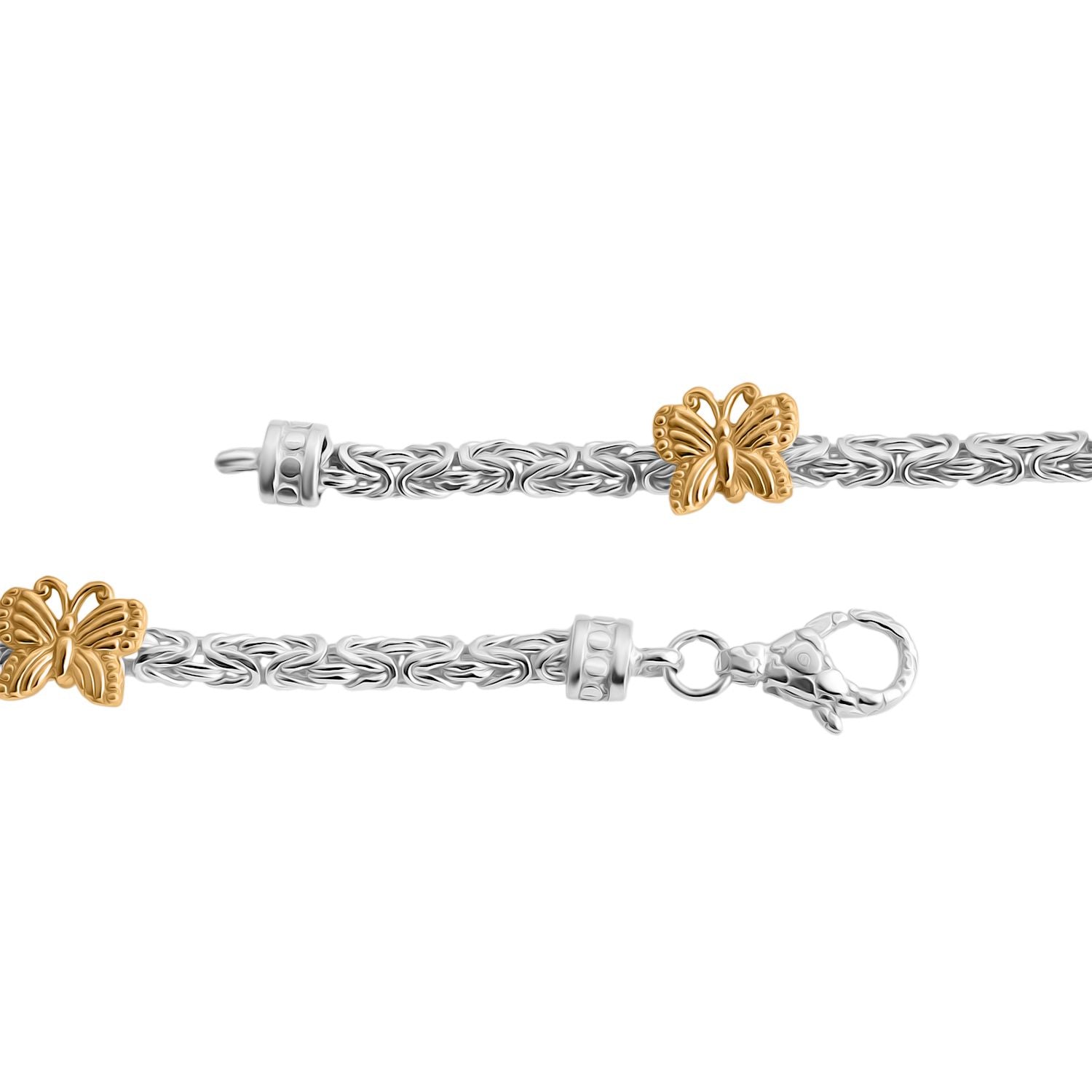 Royal Bali - 925 Silber Zweifarbige Beschichtung Schmetterling Armband ca. 19 cm ca. 17,69g