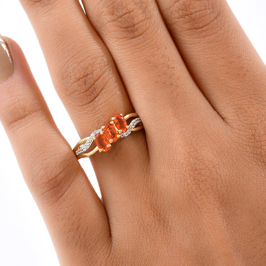 D'Joy AAA Blaze Feueropal, Weißer Zirkon Ring 925 Silber 750 Gelbgold Vermeil (Größe 20.00) ca. 0,65 ct