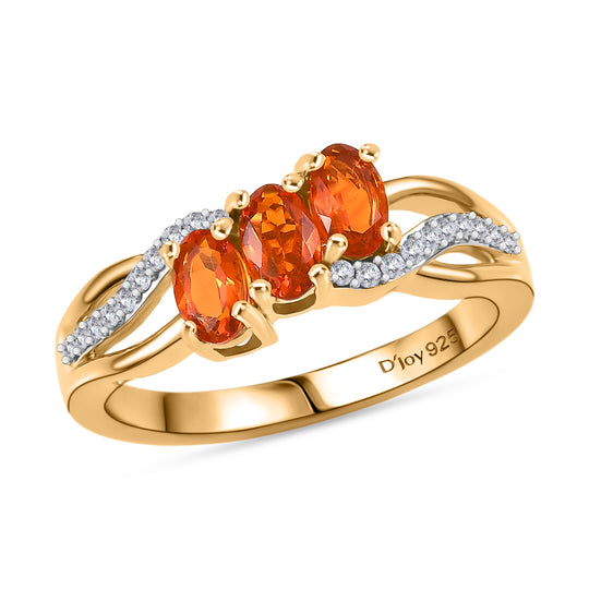 D'Joy AAA Blaze Feueropal, Weißer Zirkon Ring 925 Silber 750 Gelbgold Vermeil (Größe 20.00) ca. 0,65 ct