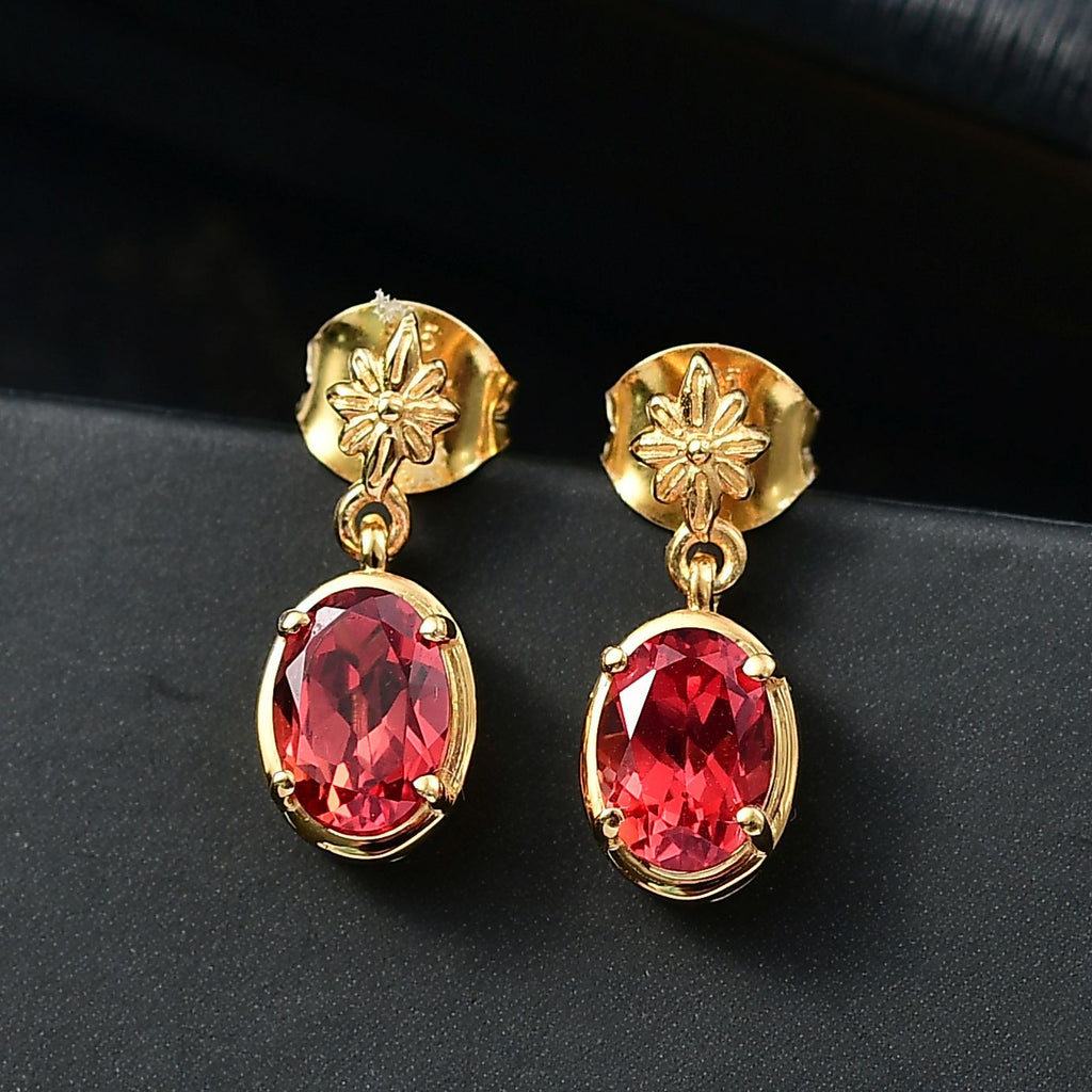 D'joy Lab Grown Padparadscha-Saphir Ohrringe 925 Silber 750 Gelb Vergoldet ca. 2.39 ct