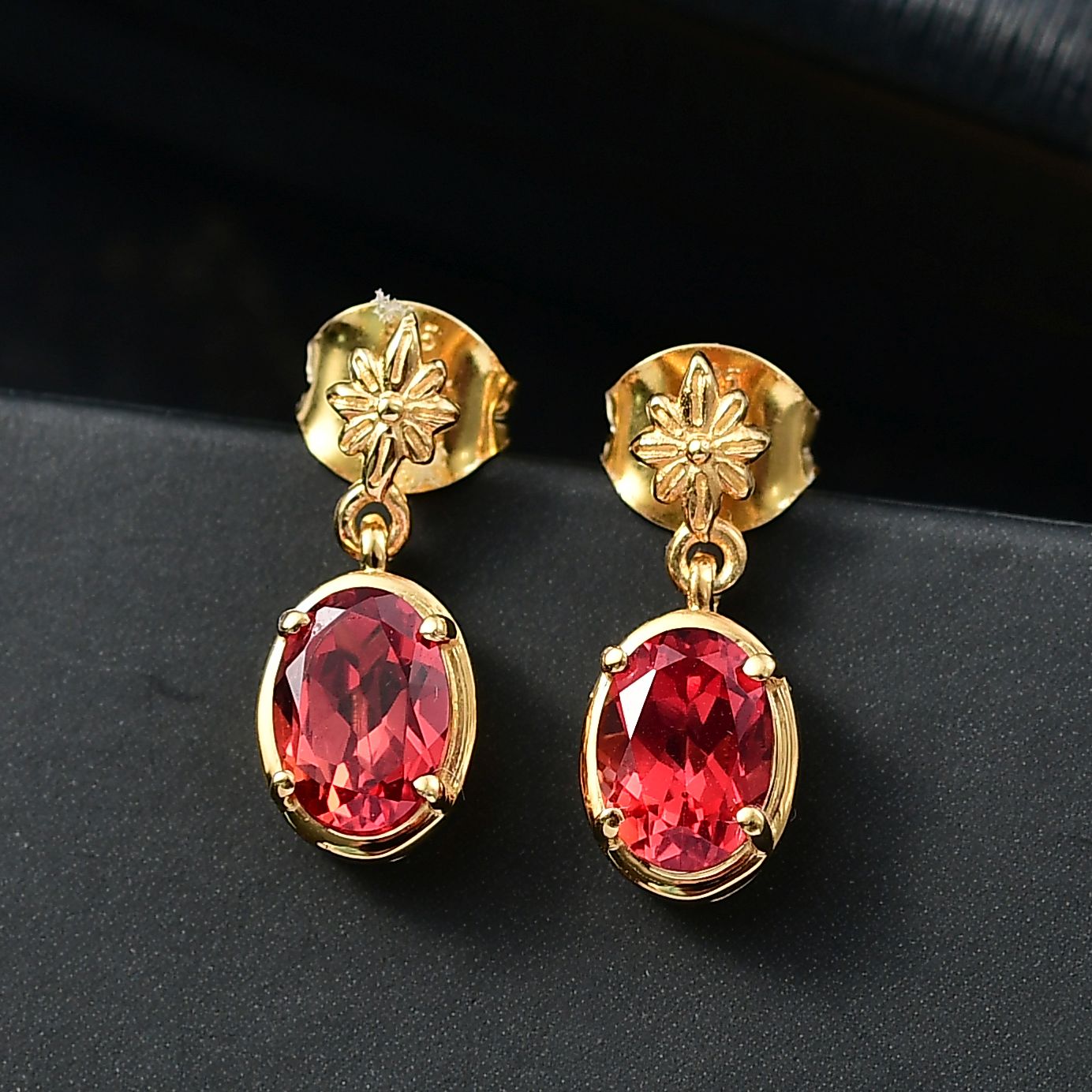 D'joy Lab Grown Padparadscha-Saphir Ohrringe 925 Silber 750 Gelb Vergoldet ca. 2.39 ct