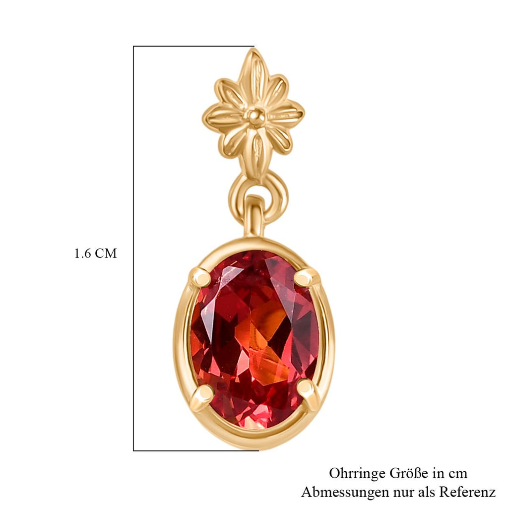D'joy Lab Grown Padparadscha-Saphir Ohrringe 925 Silber 750 Gelb Vergoldet ca. 2.39 ct