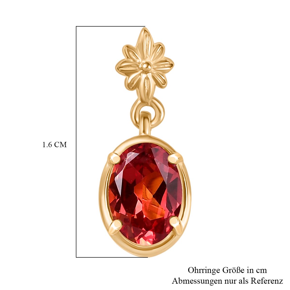 D'joy Lab Grown Padparadscha-Saphir Ohrringe 925 Silber 750 Gelb Vergoldet ca. 2.39 ct