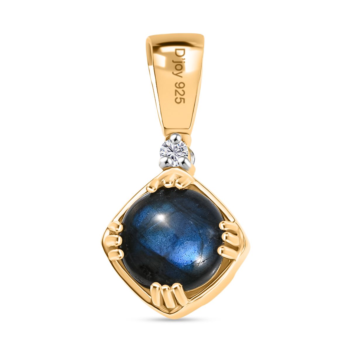 D'Joy AAA Labradorit, Weißer Zirkon Anhänger 925 Silber 750 Gelb Vergoldet ca. 8.88 ct