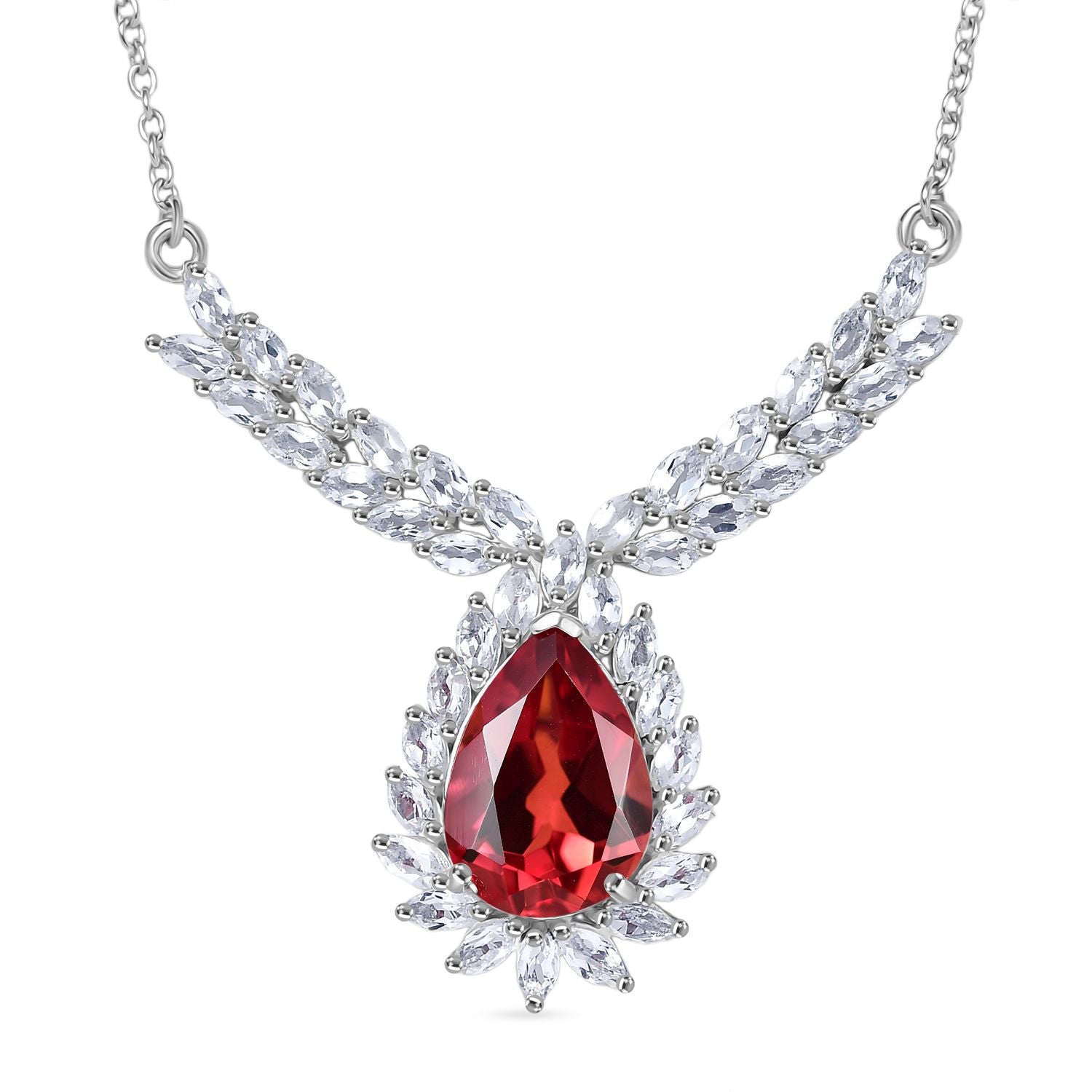 D'joy Lab Grown Padparadscha-Saphir, Weißer Topas Halskette ca. 45 cm 925 Silber rhodiniert ca. 13.42 ct