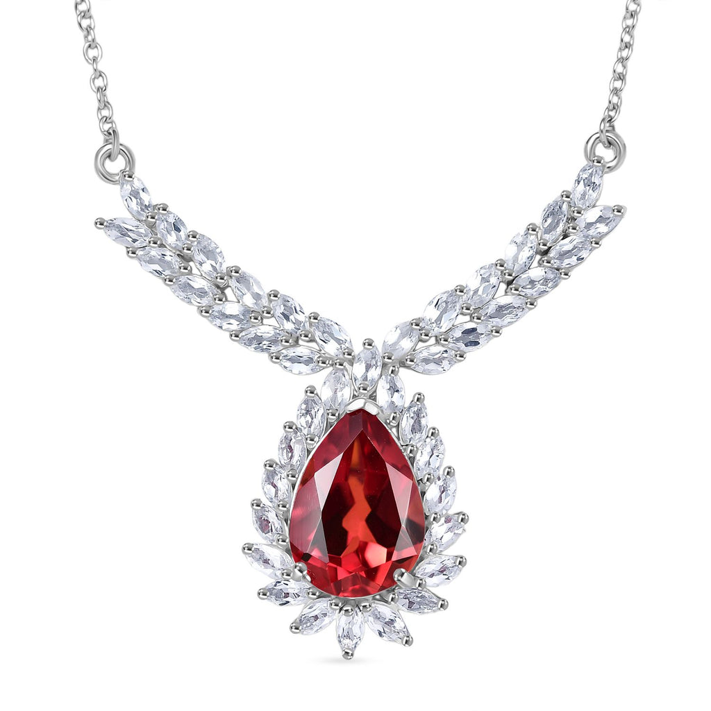 D'joy Lab Grown Padparadscha-Saphir, Weißer Topas Halskette ca. 45 cm 925 Silber rhodiniert ca. 13.42 ct