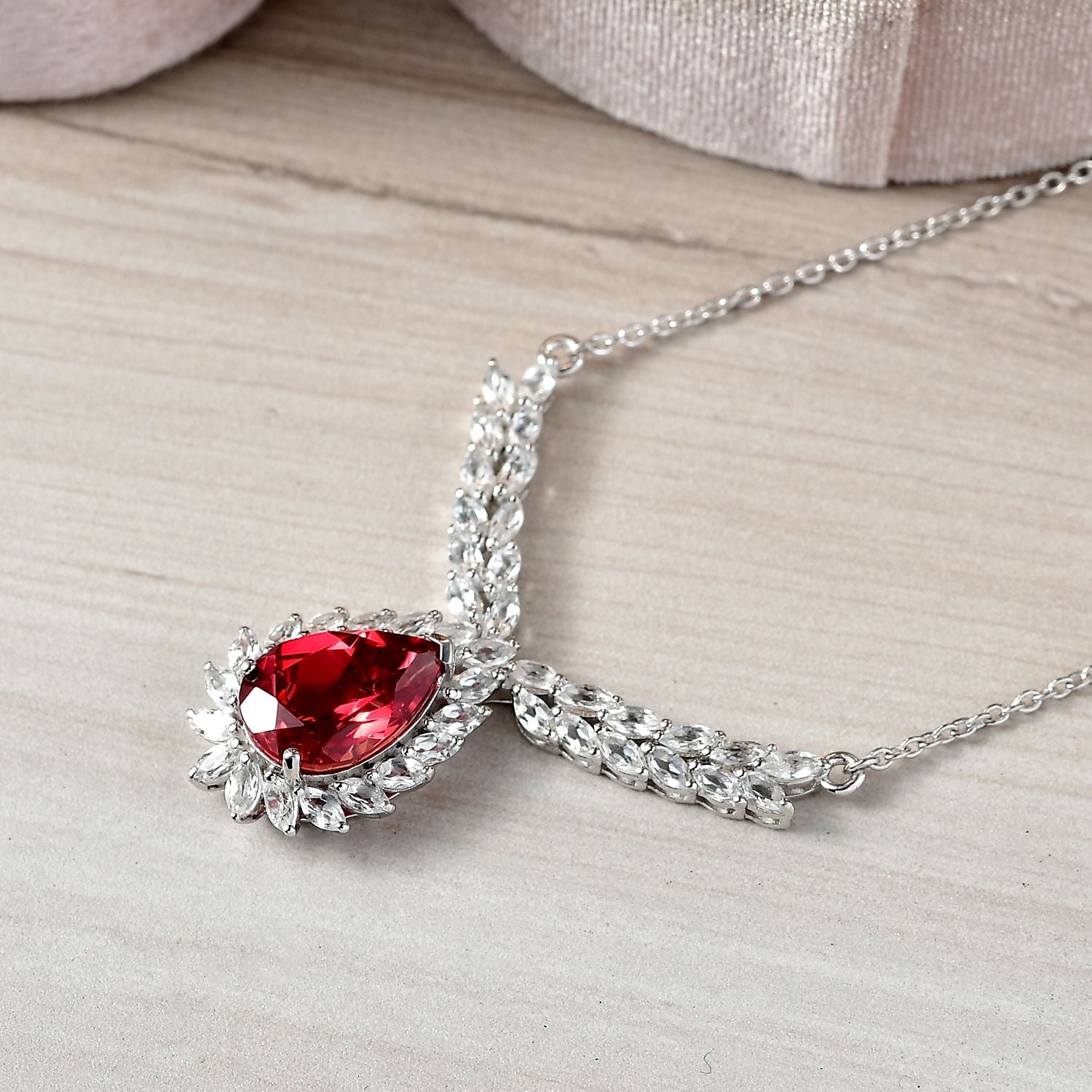 D'joy Lab Grown Padparadscha-Saphir, Weißer Topas Halskette ca. 45 cm 925 Silber rhodiniert ca. 13.42 ct