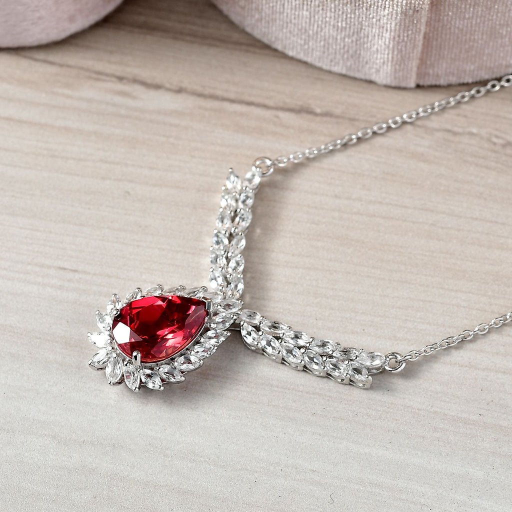 D'joy Lab Grown Padparadscha-Saphir, Weißer Topas Halskette ca. 45 cm 925 Silber rhodiniert ca. 13.42 ct