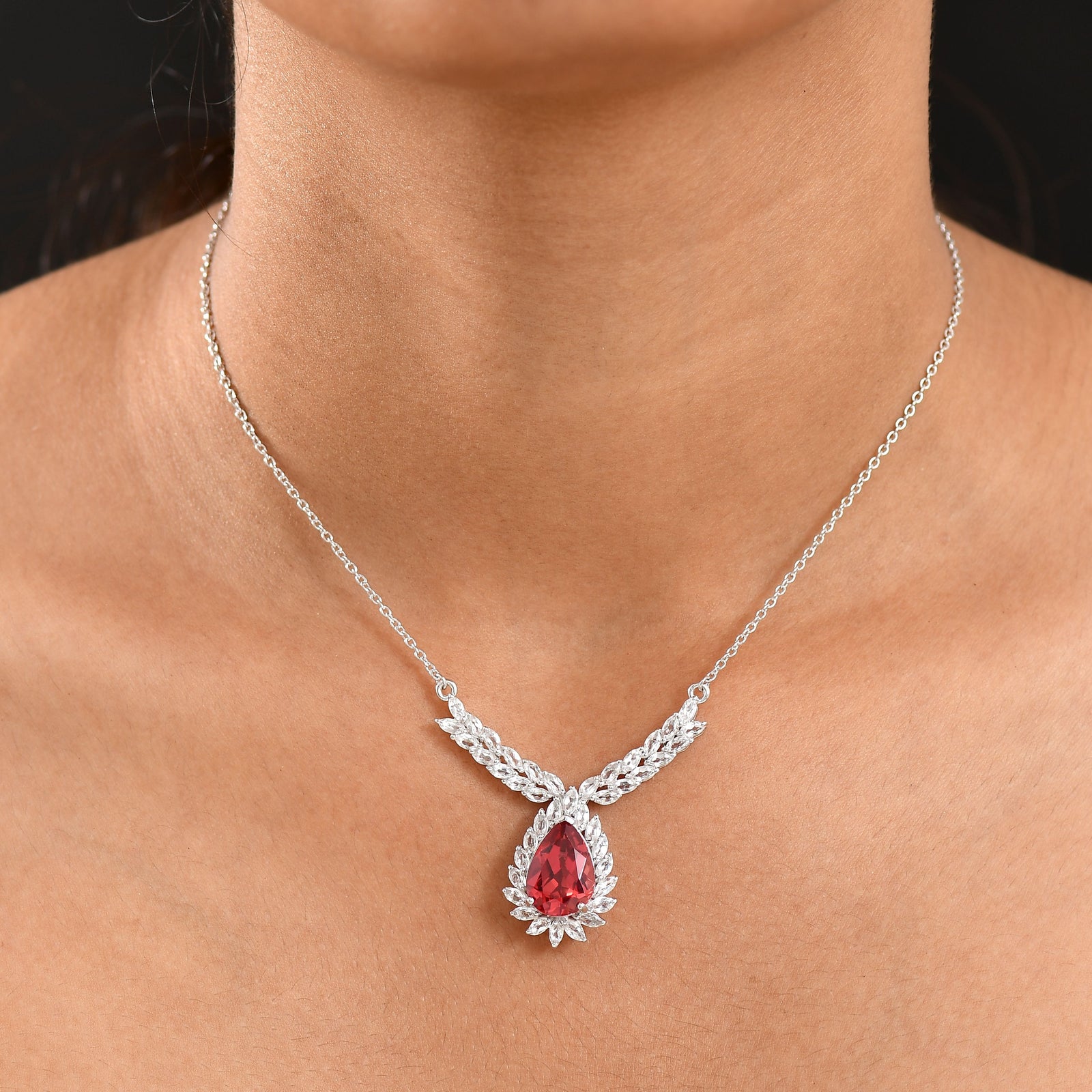 D'joy Lab Grown Padparadscha-Saphir, Weißer Topas Halskette ca. 45 cm 925 Silber rhodiniert ca. 13.42 ct