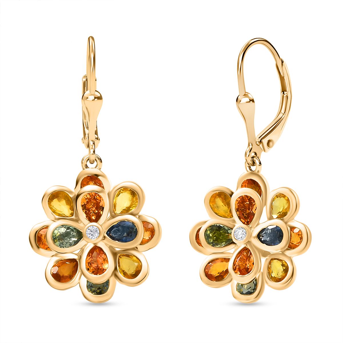 D'Joy AA Blauer Saphir, Mehrfarbig Saphir Ohrringe 925 Silber 750 Gelbgold Vermeil ca. 4,35 ct.