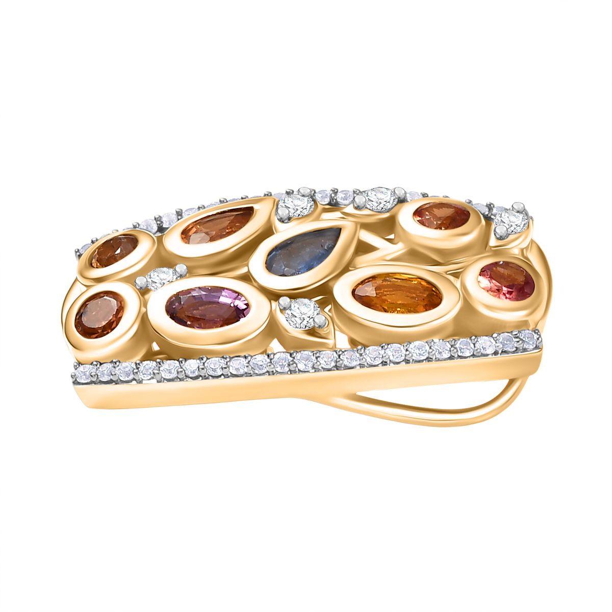 D'Joy AA Mehrfarbig Saphir, Weißer Zirkon Anhänger 925 Silber 750 Gelbgold Vermeil ca. 2.15 ct