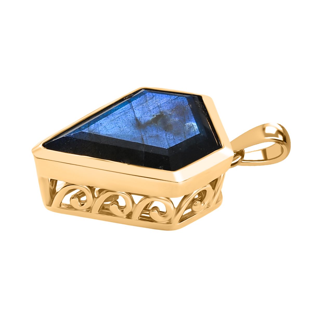 D'Joy AAA Labradorit Anhänger 925 Silber 750 Gelb Vergoldet ca. 11.45 ct