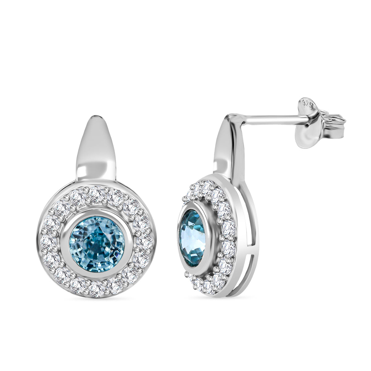 D'Joy AA Blauer Zirkon, Weißer Zirkon Ohrringe 925 Silber rhodiniert ca. 2.28 ct
