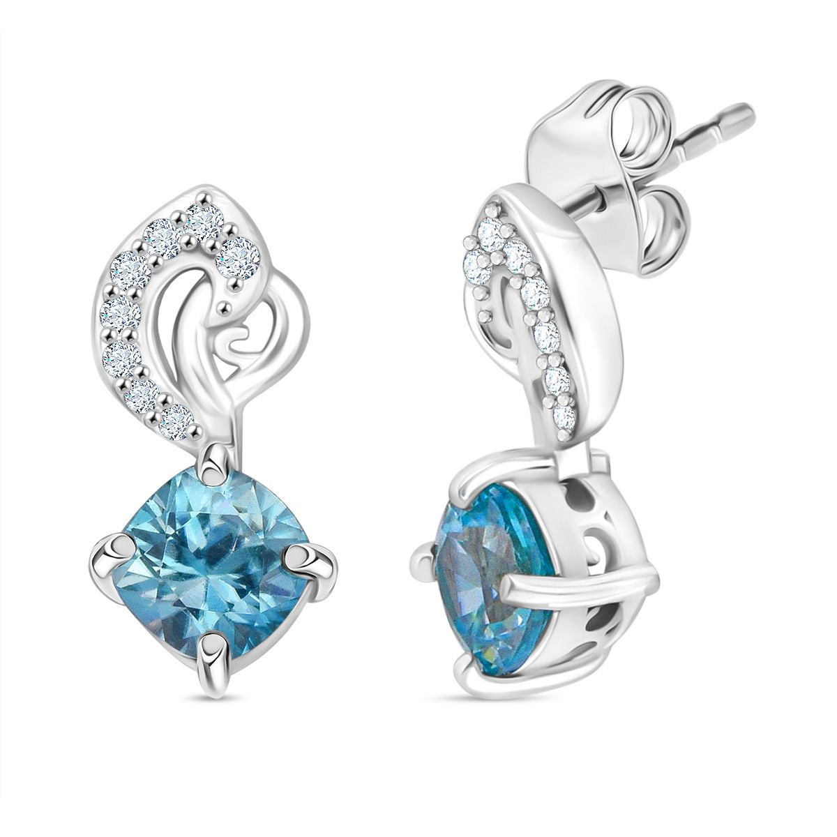 D'Joy AA Blauer Zirkon, Weißer Zirkon Ohrringe 925 Silber rhodiniert ca. 1.84 ct
