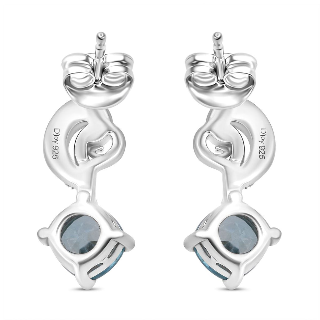 D'Joy AA Blauer Zirkon, Weißer Zirkon Ohrringe 925 Silber rhodiniert ca. 1.84 ct