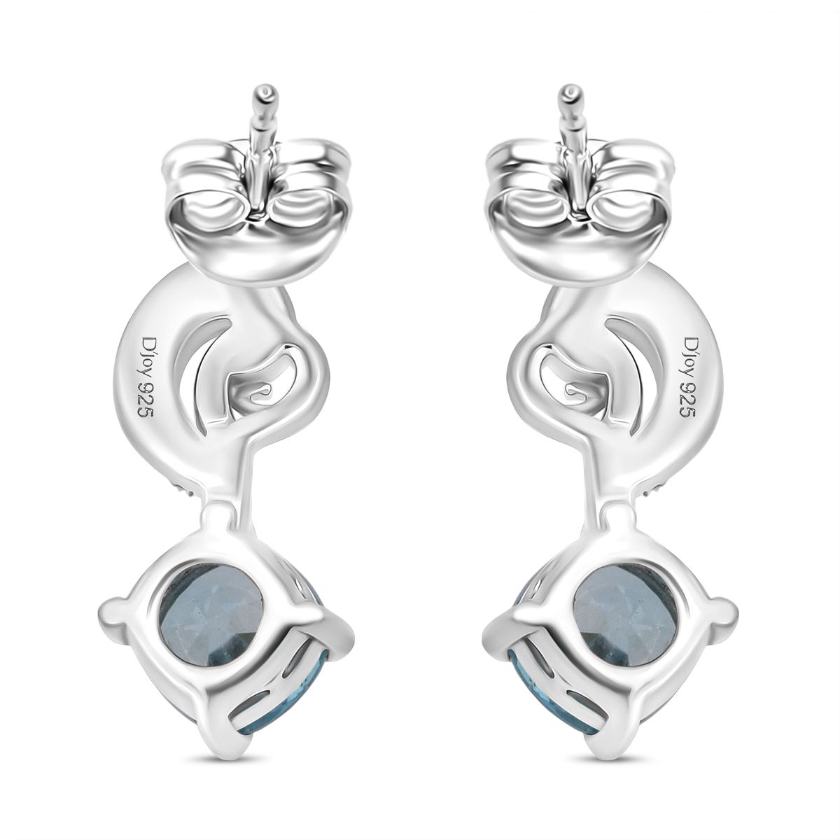 D'Joy AA Blauer Zirkon, Weißer Zirkon Ohrringe 925 Silber rhodiniert ca. 1.84 ct