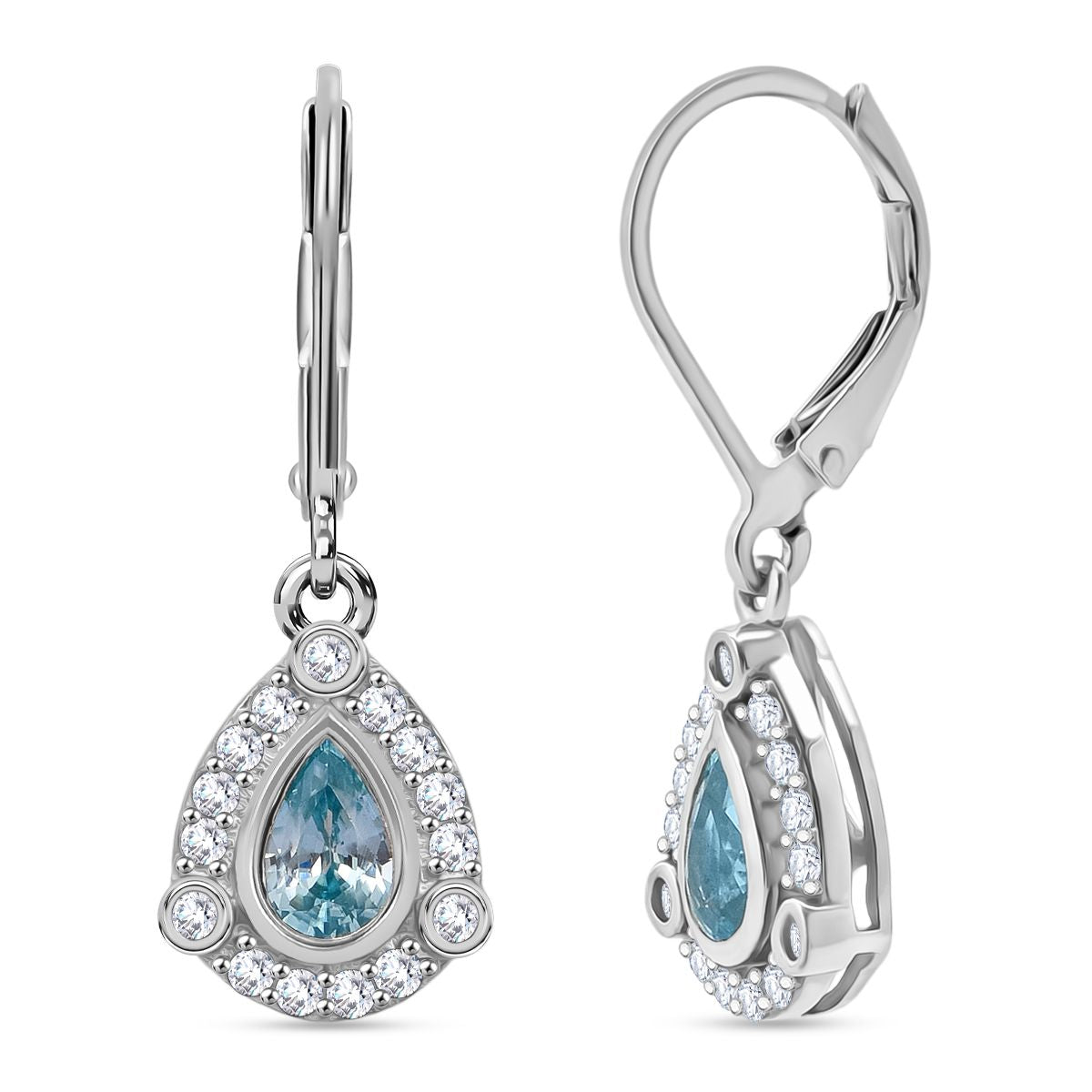 D'Joy Blauer Zirkon, Weißer Zirkon Ohrringe 925 Silber rhodiniert ca. 1.89 ct