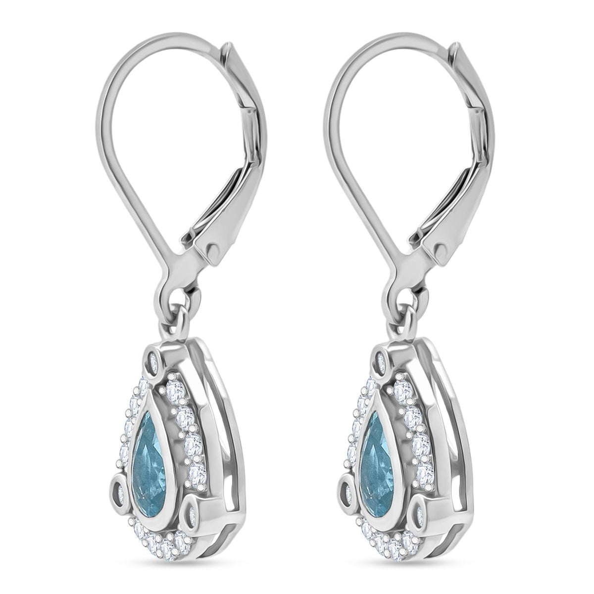 D'Joy Blauer Zirkon, Weißer Zirkon Ohrringe 925 Silber rhodiniert ca. 1.89 ct