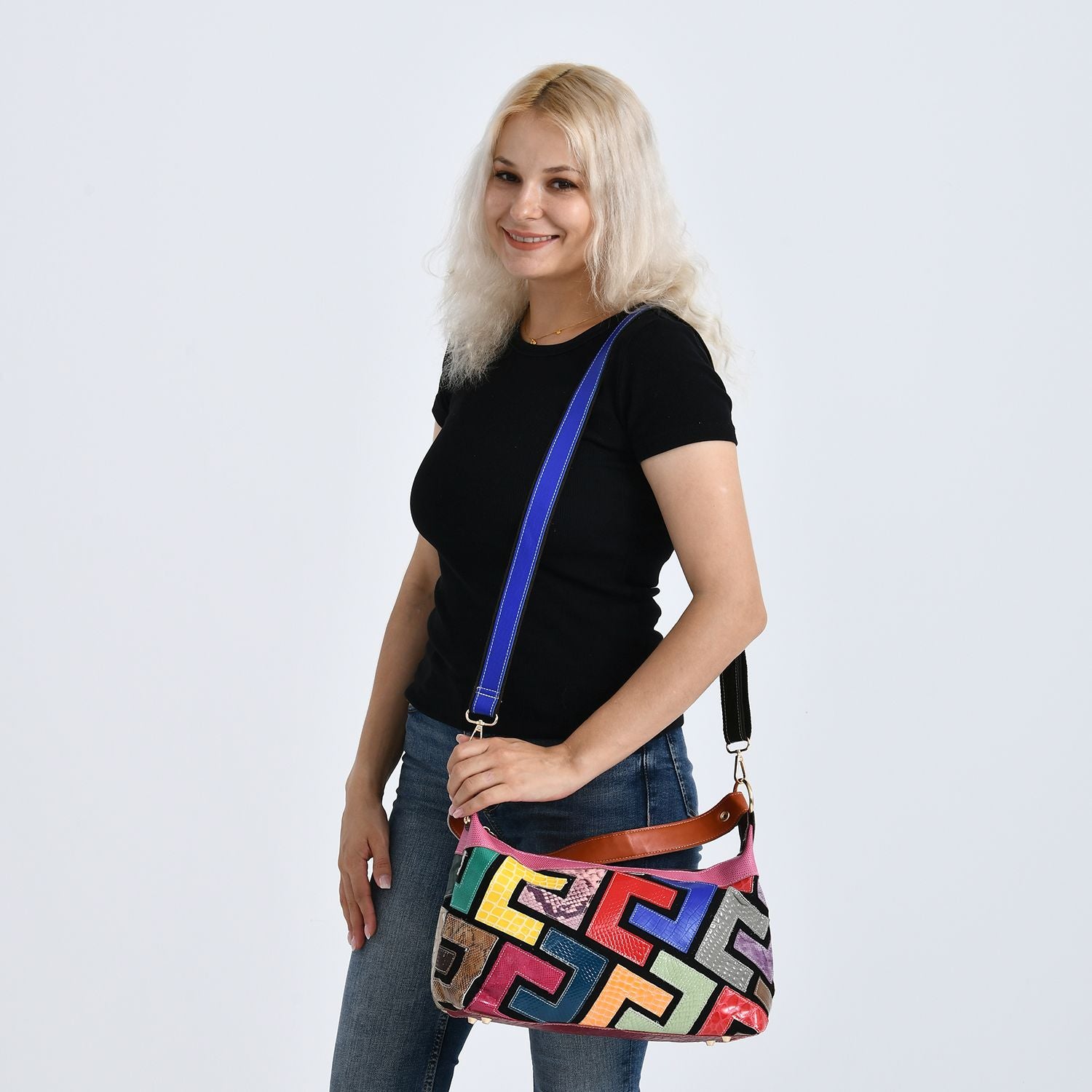 Chaos by Elsie Echtleder Crossbody mit RFID, Krokoprägung Rauten, 32 x 12.5 x 22 cm, Mehrfarbig