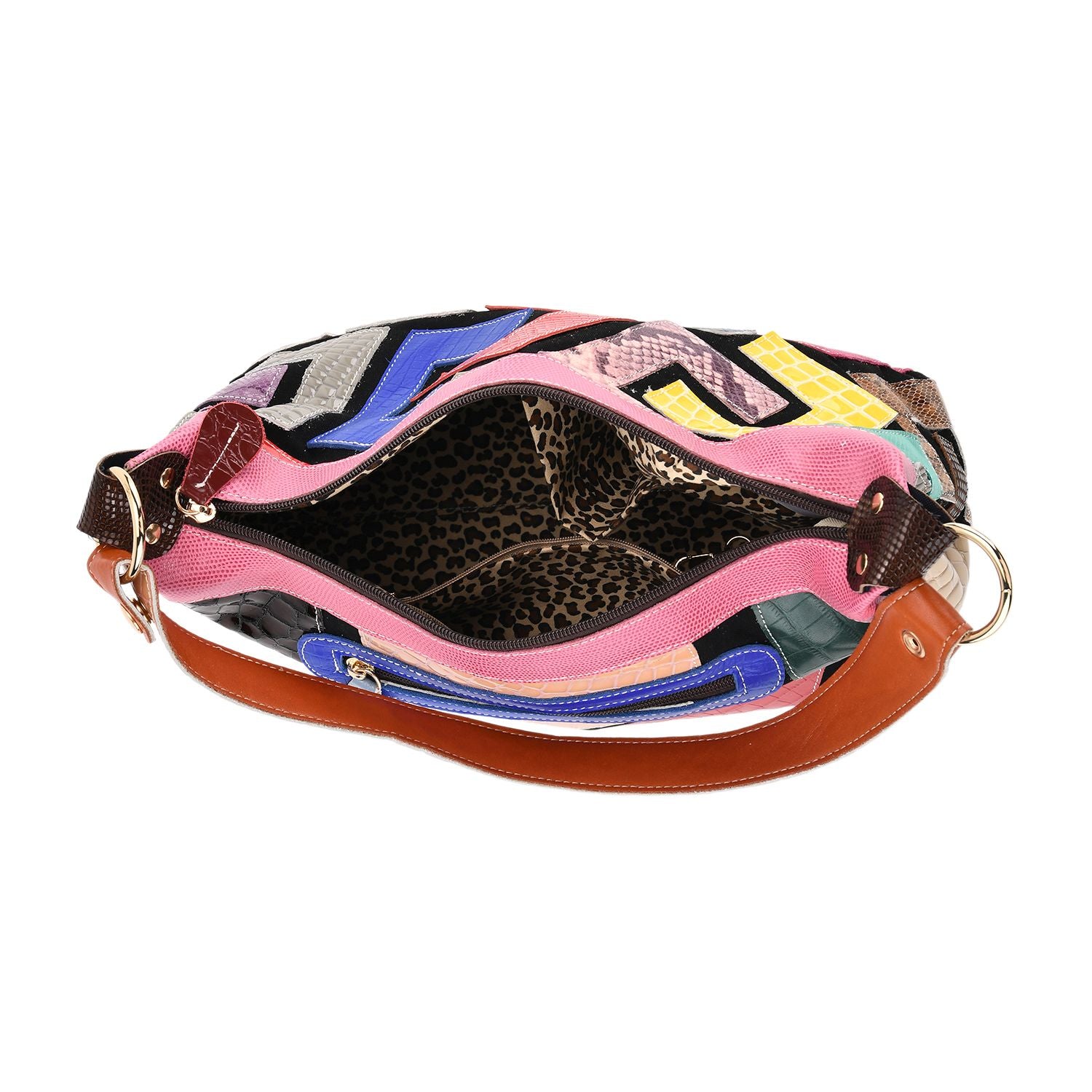 Chaos by Elsie Echtleder Crossbody mit RFID, Krokoprägung Rauten, 32 x 12.5 x 22 cm, Mehrfarbig