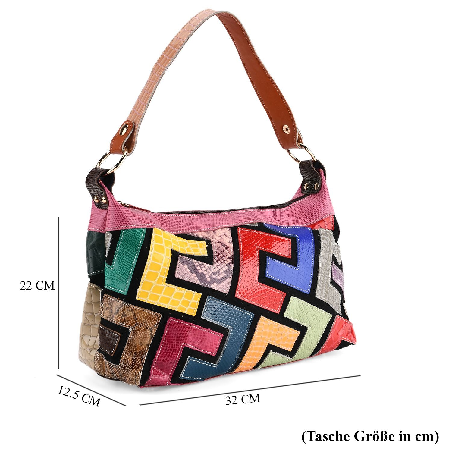 Chaos by Elsie Echtleder Crossbody mit RFID, Krokoprägung Rauten, 32 x 12.5 x 22 cm, Mehrfarbig