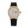 GENOA - Moissanit, Automatik-Armbanduhr mit Herz-Design und Datumsanzeige, Dandong-Uhrwerk, Weißes Zifferblatt, Goldfarben, Schwarz Lederarmband, 36 mm