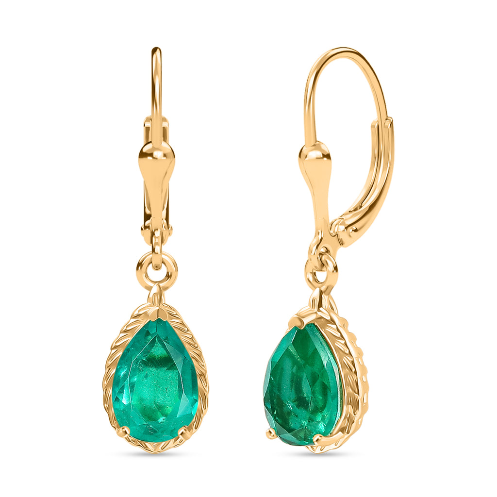 D'Joy Smaragd-Quarz Triplette Ohrringe 925 Silber 750 Gelb Vergoldet ca. 3.01 ct