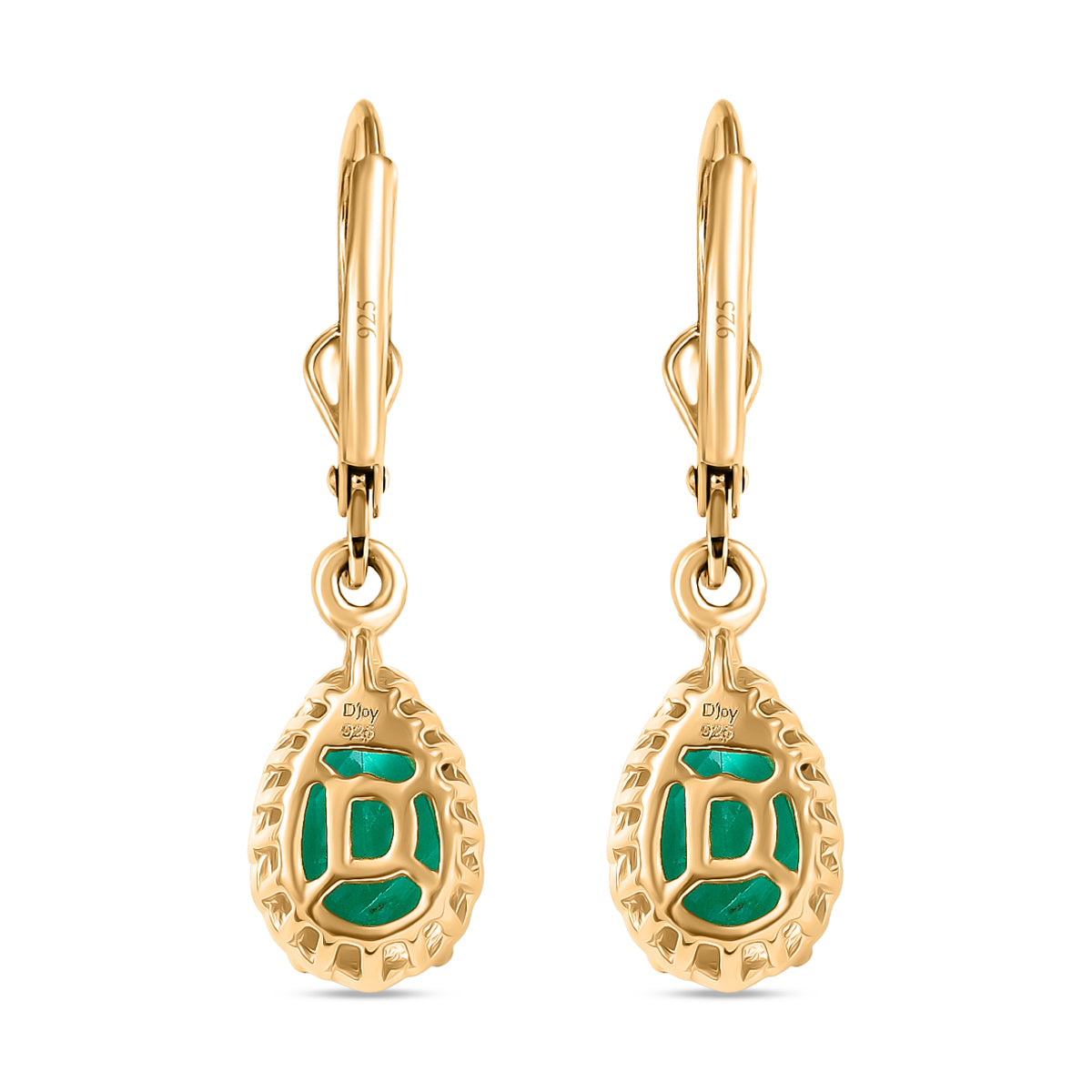D'Joy Smaragd-Quarz Triplette Ohrringe 925 Silber 750 Gelb Vergoldet ca. 3.01 ct