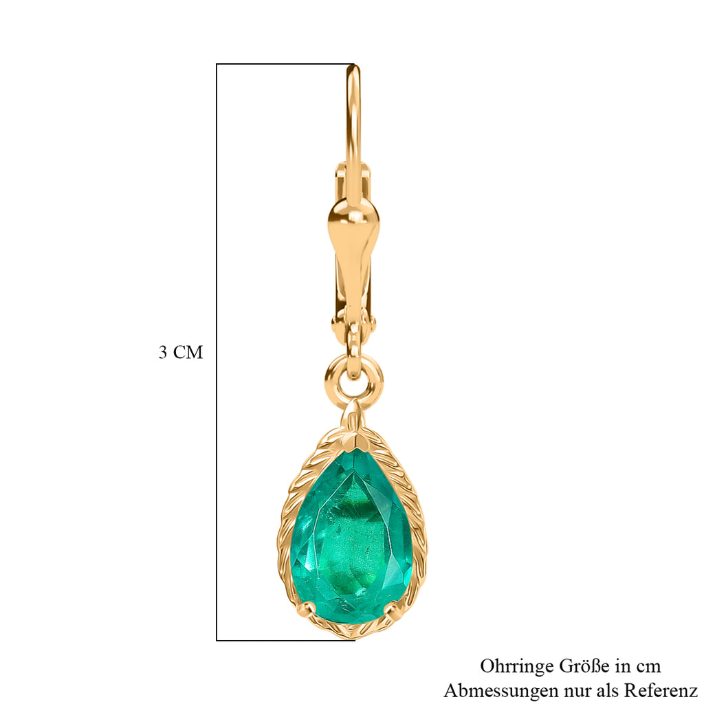 D'Joy Smaragd-Quarz Triplette Ohrringe 925 Silber 750 Gelb Vergoldet ca. 3.01 ct