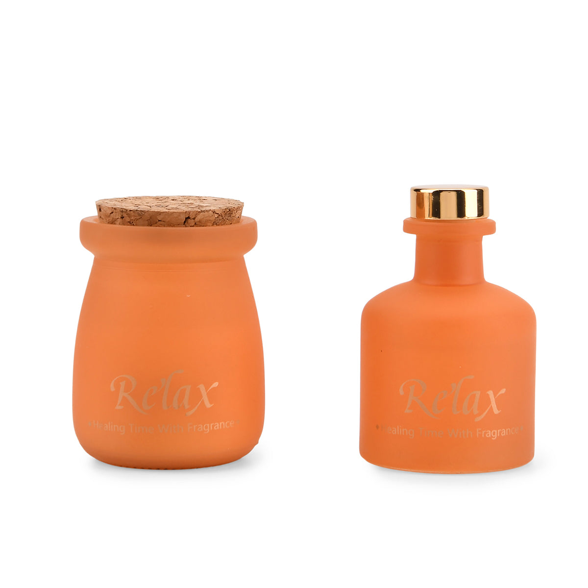 2er Set - Duftkerze 5 x 7 cm und Öl-Diffusor 50 ml mit Stäbchen, Orange & English Pear Freesia